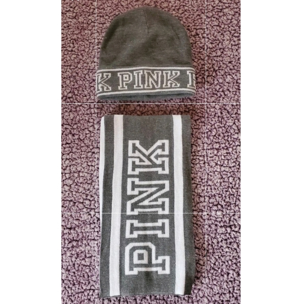 PINK VS Cozy Hat & Scarf Set Gray - Picture 2 of 5